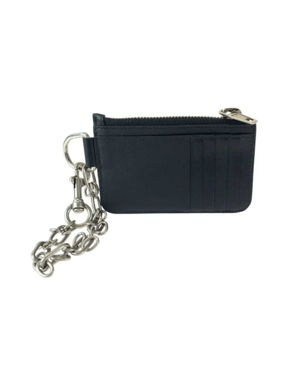 Balenciaga Logo Black Leather Chain Coin Case Fragment Card
